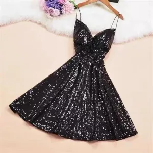 Deep Neck Sequin Dress