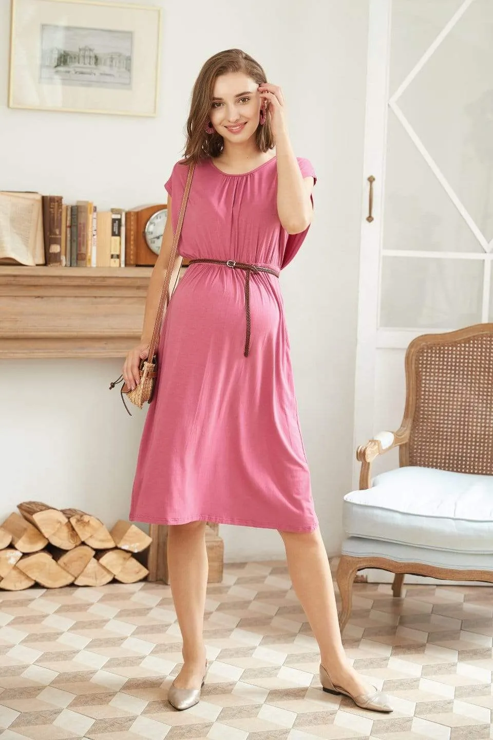 Deryn Bamboo Cotton Nursing Dress Plum