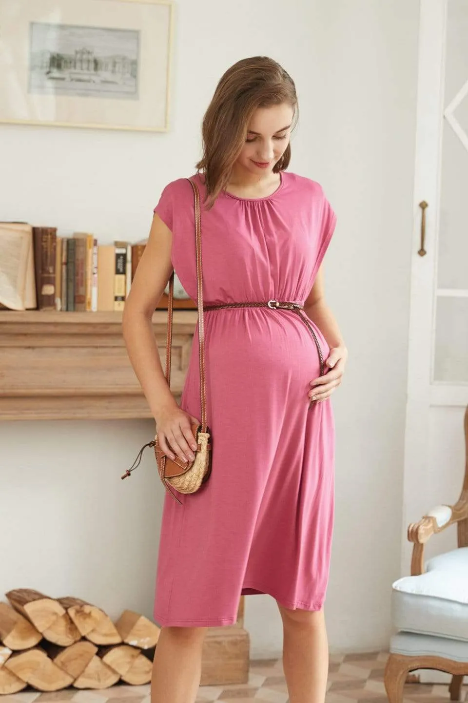 Deryn Bamboo Cotton Nursing Dress Plum