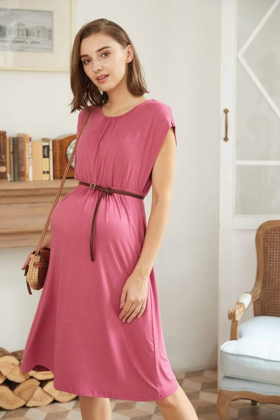 Deryn Bamboo Cotton Nursing Dress Plum