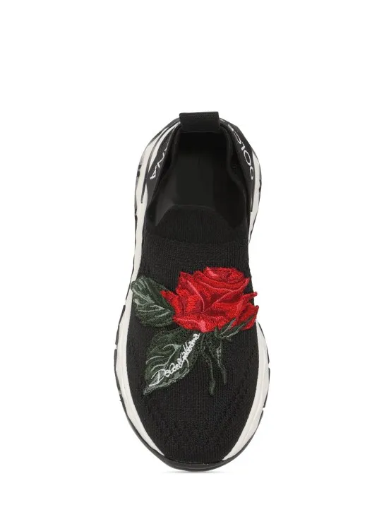 Dolce&amp;Gabbana   Rose knit slip-on sneakers w/logo 