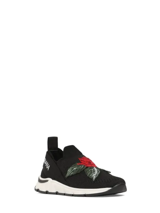 Dolce&amp;Gabbana   Rose knit slip-on sneakers w/logo 