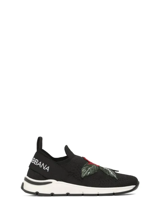 Dolce&amp;Gabbana   Rose knit slip-on sneakers w/logo 