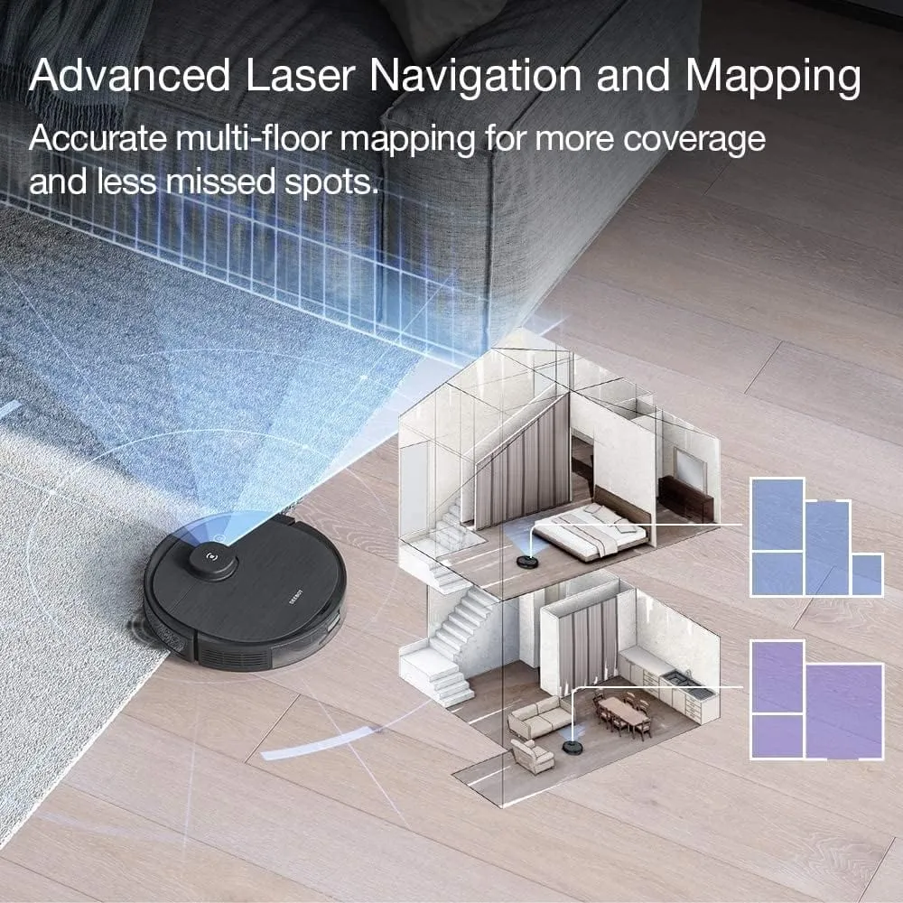 Ecovacs Robotic DEEBOT T8  Vacuum & Mop Robot with Advanced Laser Mapping and 3D Obstacle Detection & Avoidance, Grey Certified Refurbished