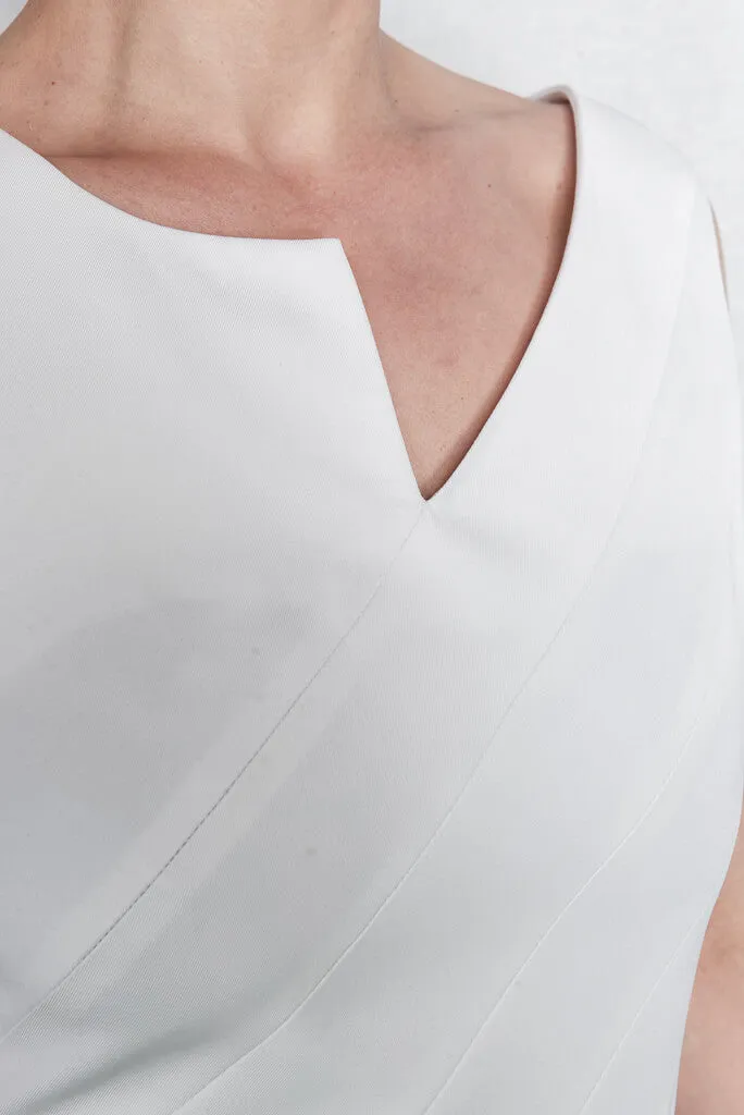 Eirene Asymmetric White Skater Dress