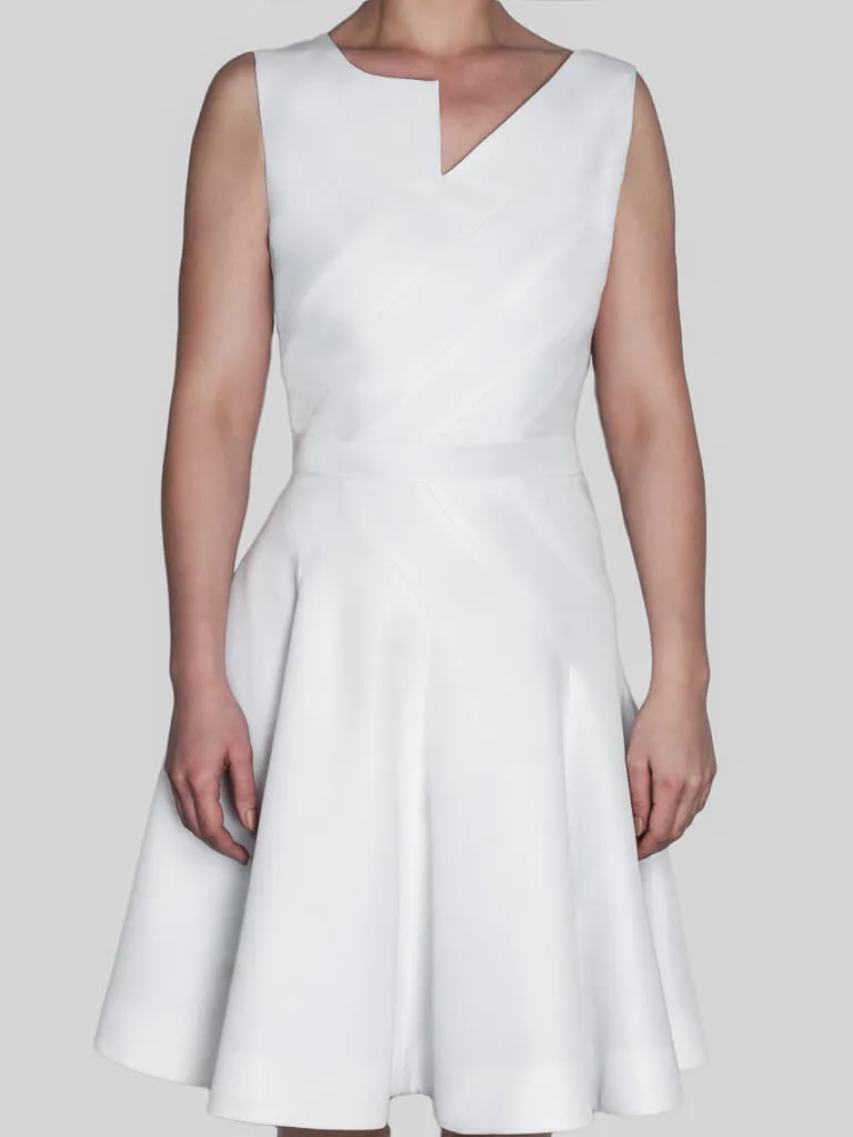 Eirene Asymmetric White Skater Dress