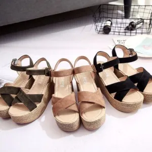Explore More Collection - Crisscross Open Toe Wedge Sandals