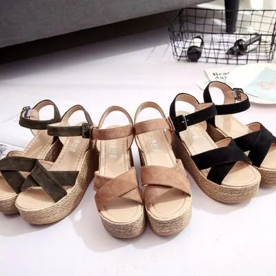 Explore More Collection - Crisscross Open Toe Wedge Sandals