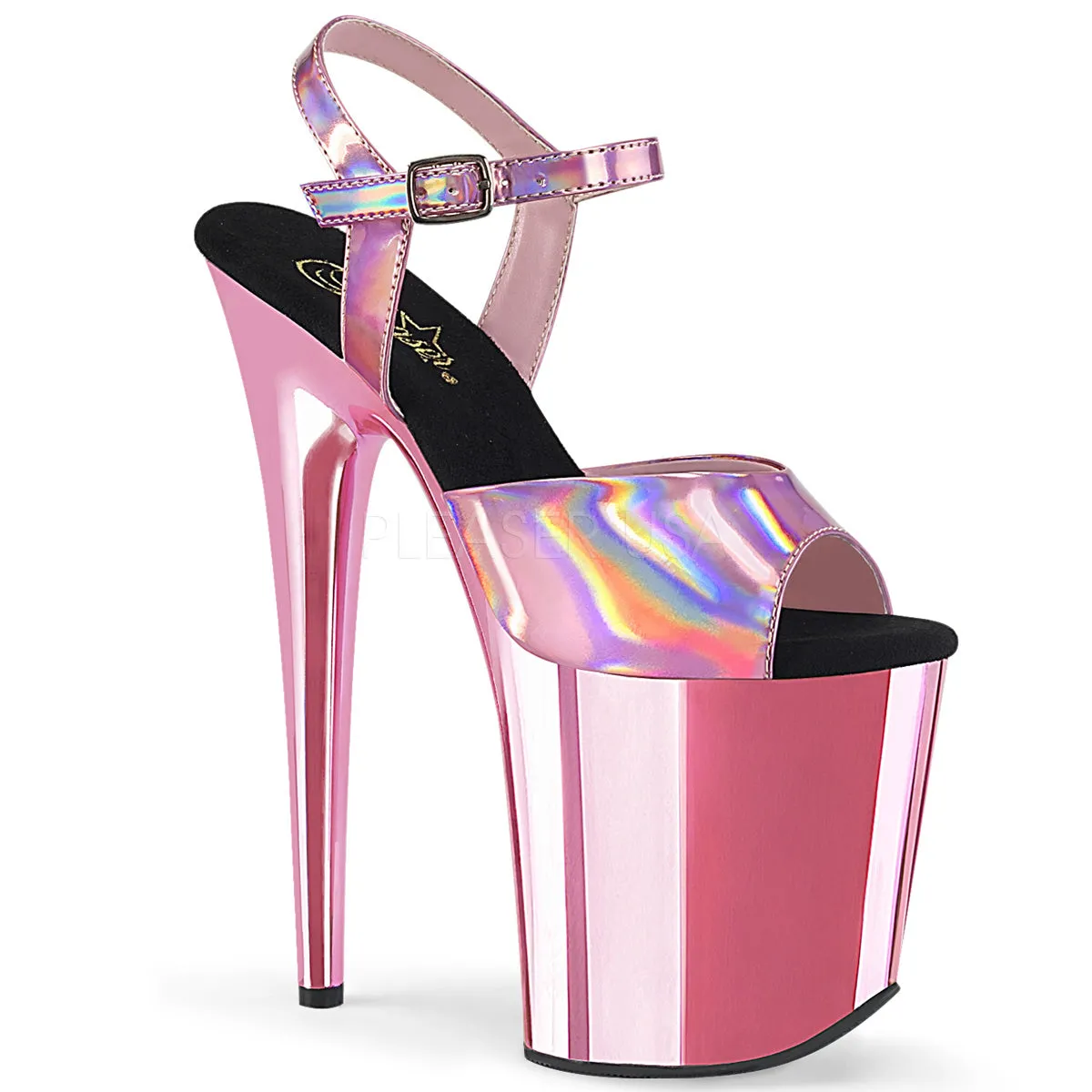 Flamingo-809HG Baby Pink Hologram/Chrome, 8" Heels (Speed Heels)
