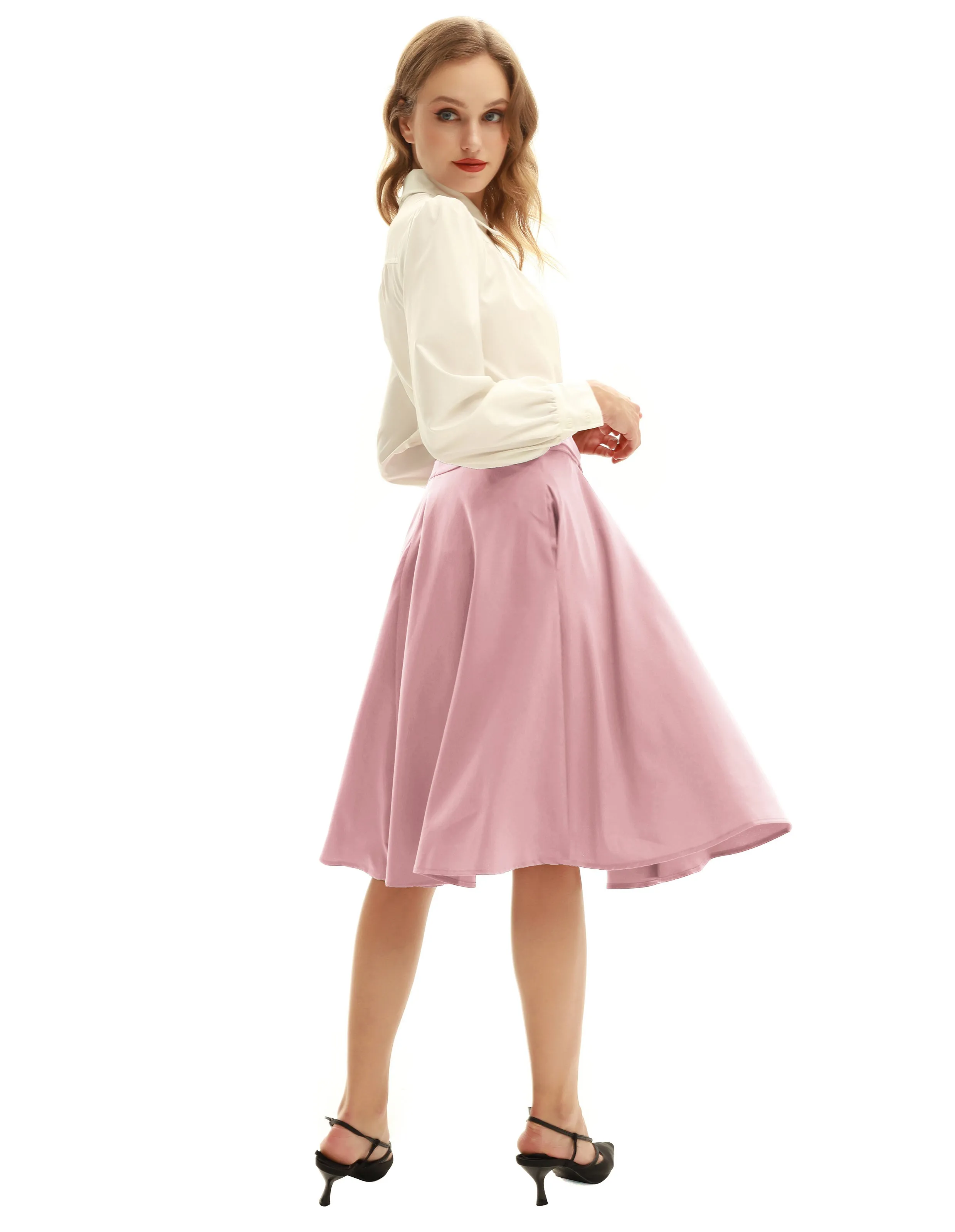 Floral Patterns Women's High Waist Bow Decorated A-Line Pockets Skirt