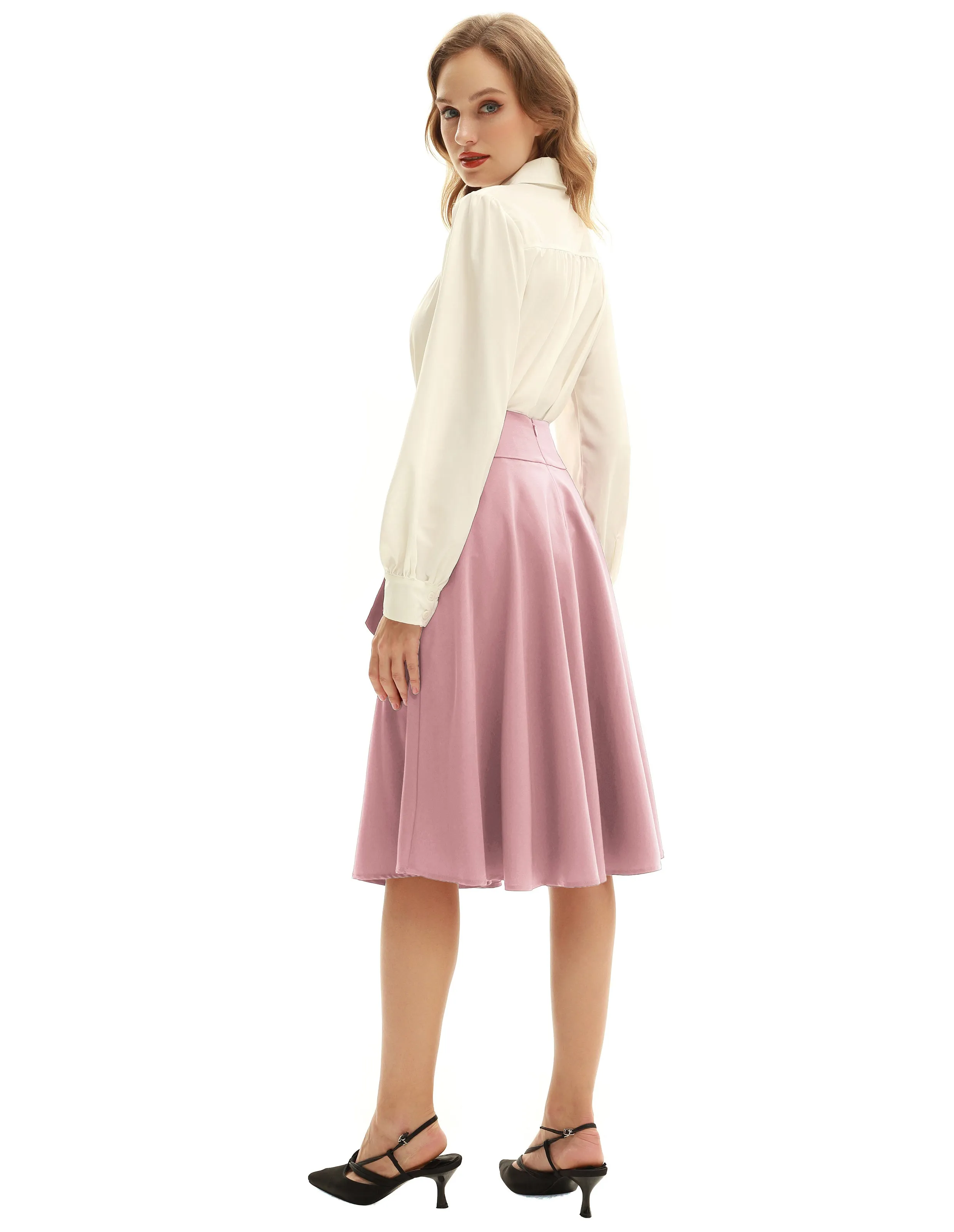 Floral Patterns Women's High Waist Bow Decorated A-Line Pockets Skirt
