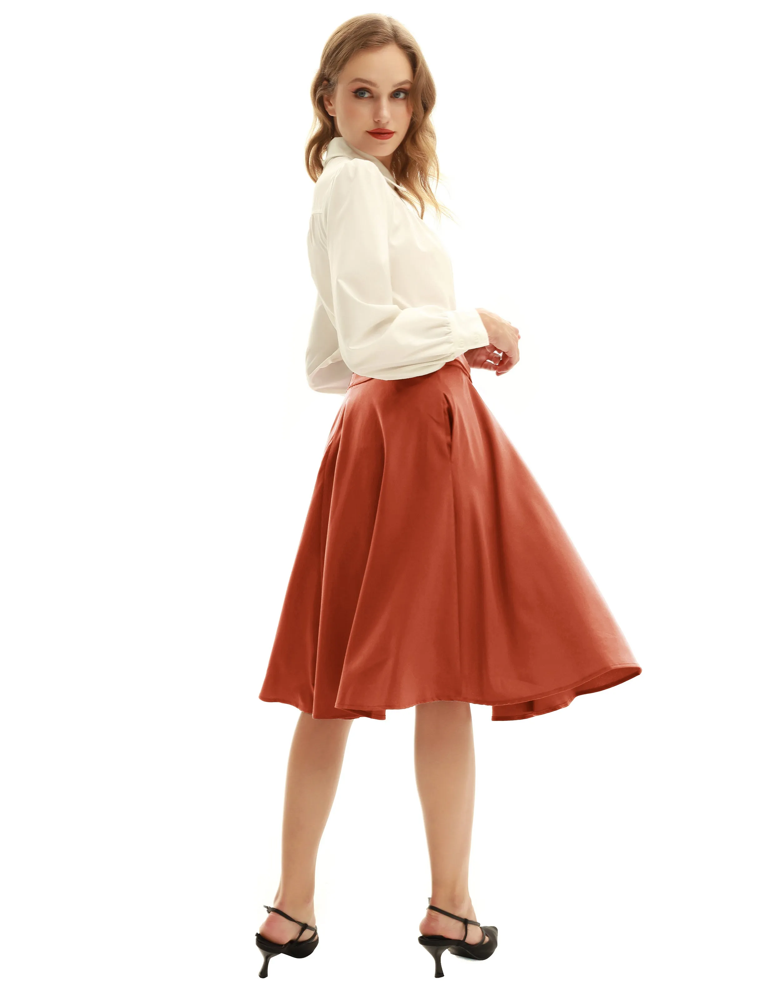 Floral Patterns Women's High Waist Bow Decorated A-Line Pockets Skirt