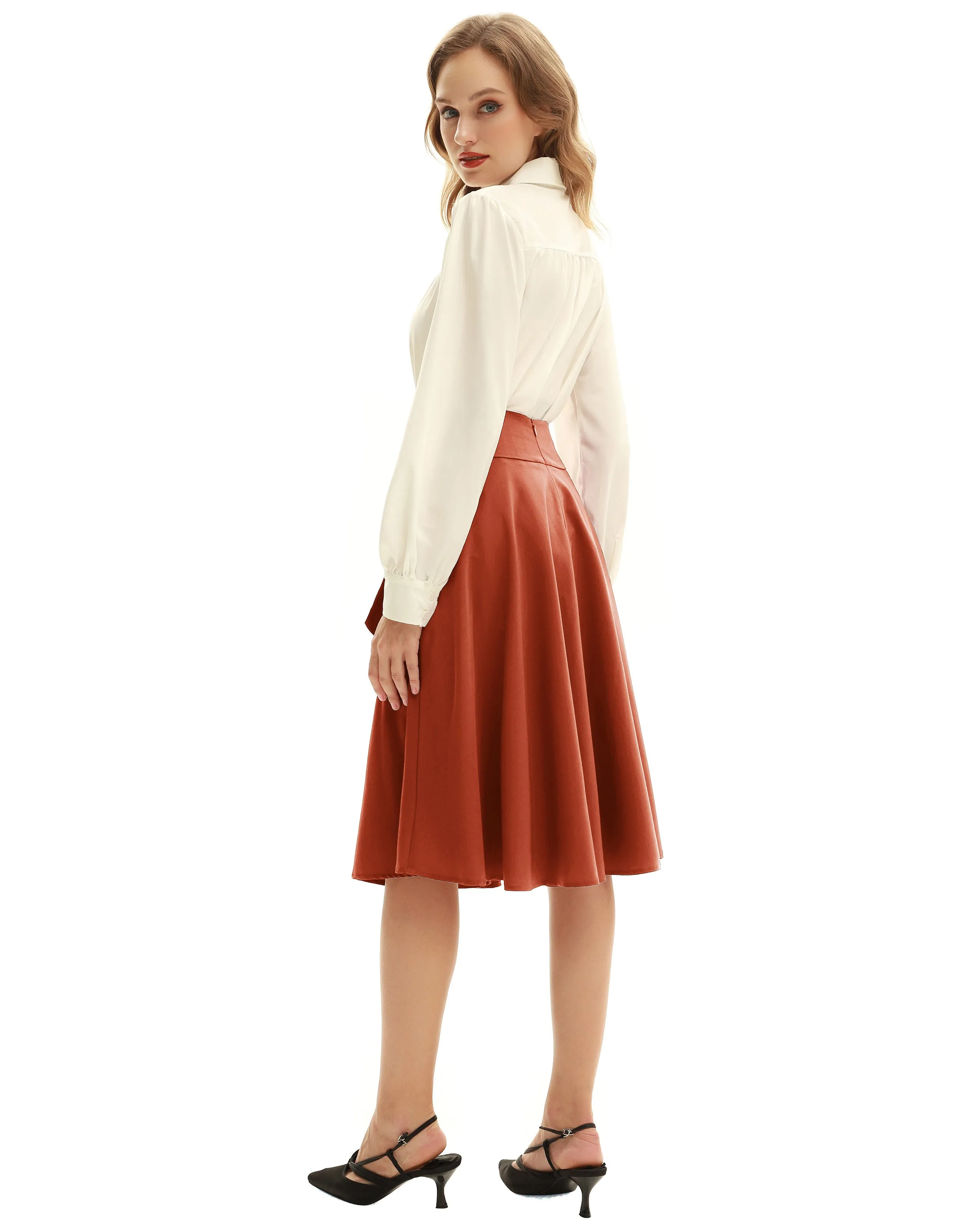 Floral Patterns Women's High Waist Bow Decorated A-Line Pockets Skirt