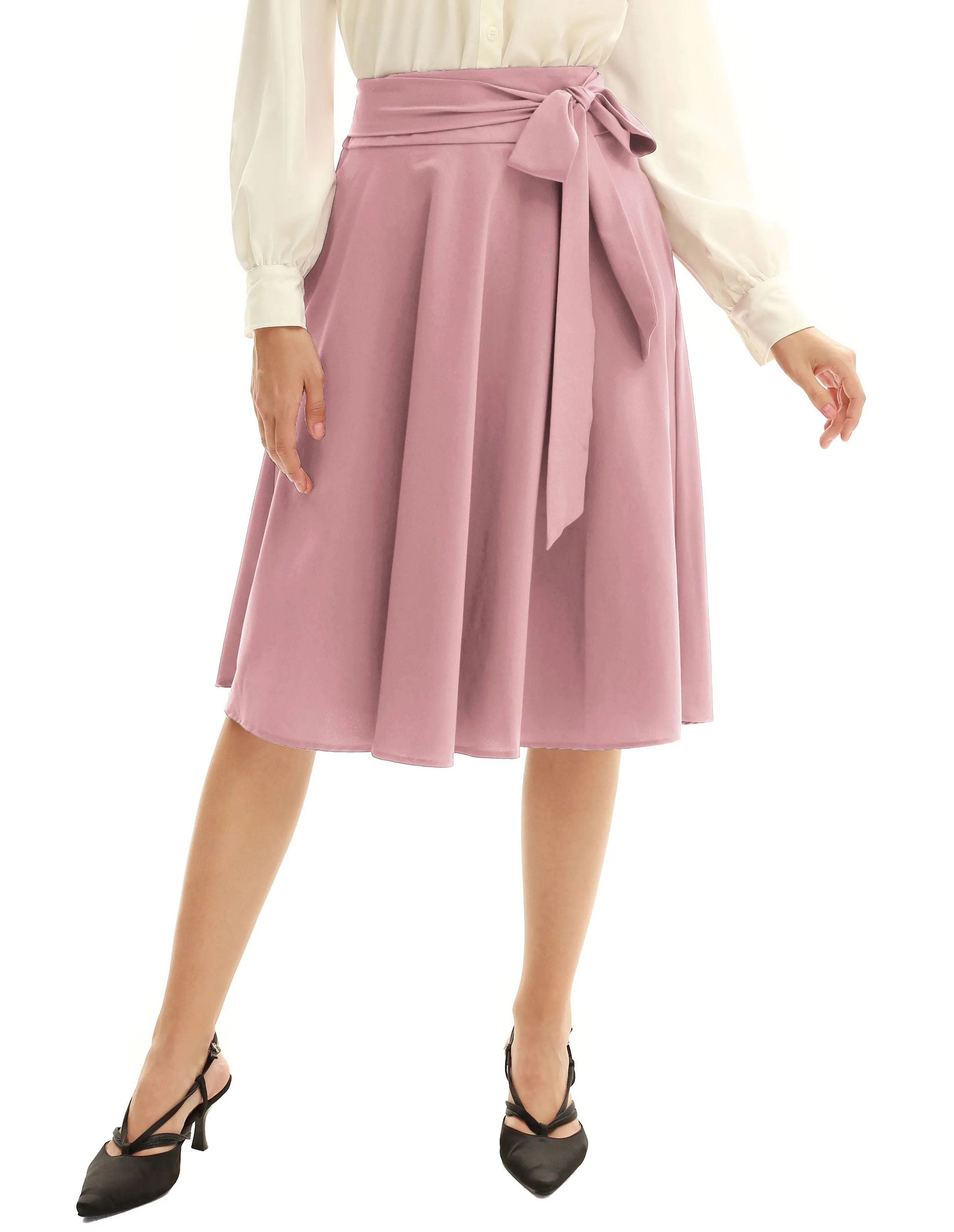 Floral Patterns Women's High Waist Bow Decorated A-Line Pockets Skirt
