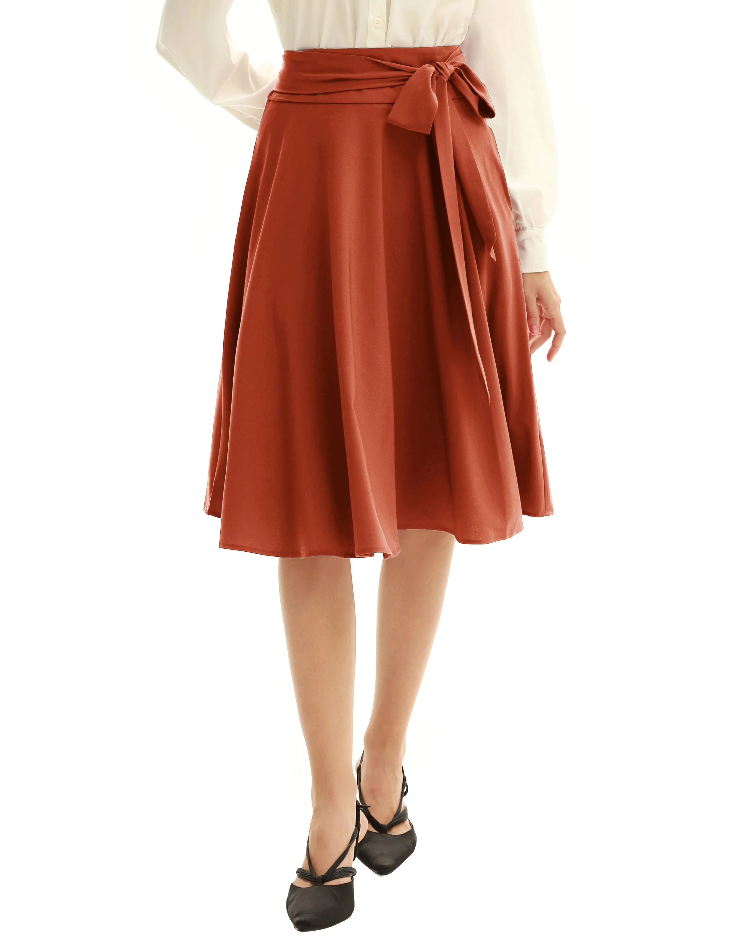Floral Patterns Women's High Waist Bow Decorated A-Line Pockets Skirt