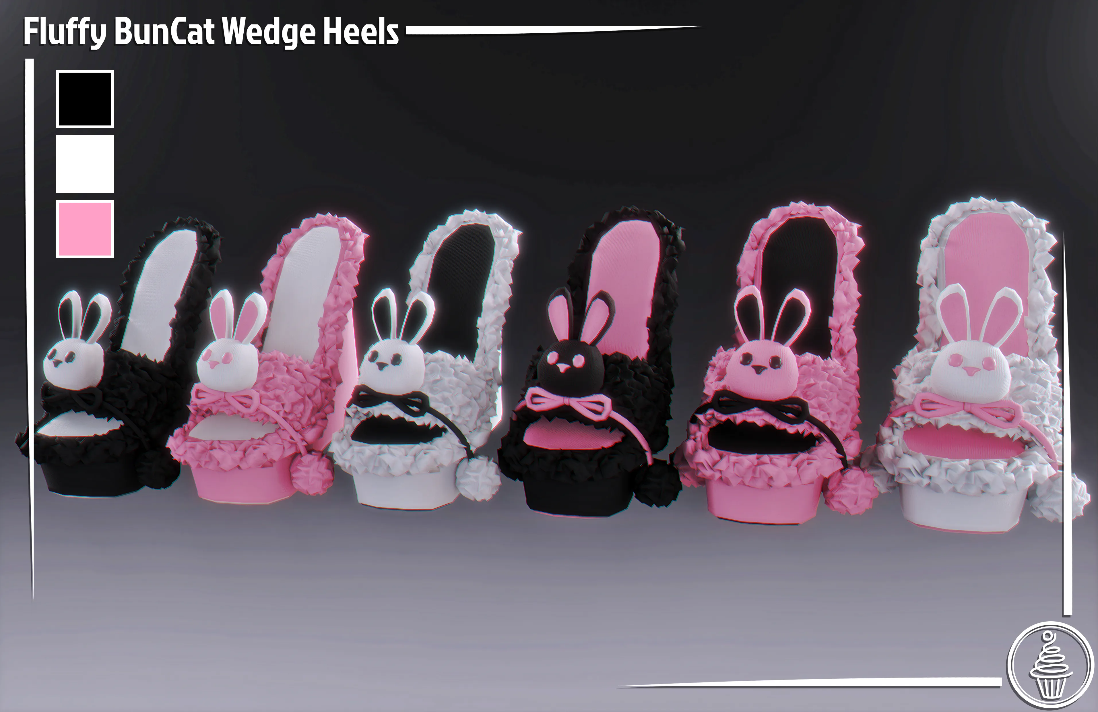 Fluffy BunCat Wedge Heels (3D Model Asset)(Commercial license)