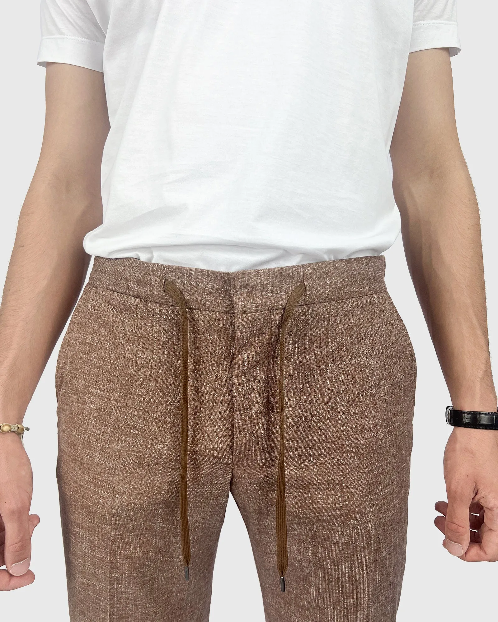 FRANCKINO SARTORIA FSS24 SLUB.1 JOGGER - TAN TROUSER