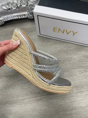 GIAVANNA STRAPPY SILVER DIAMANTE WEDGES