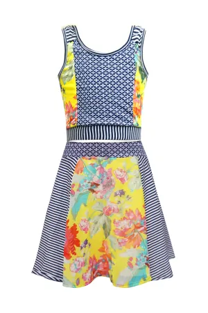 Girls Mixed Print Racerback Tank Top and Skater Skirt Set