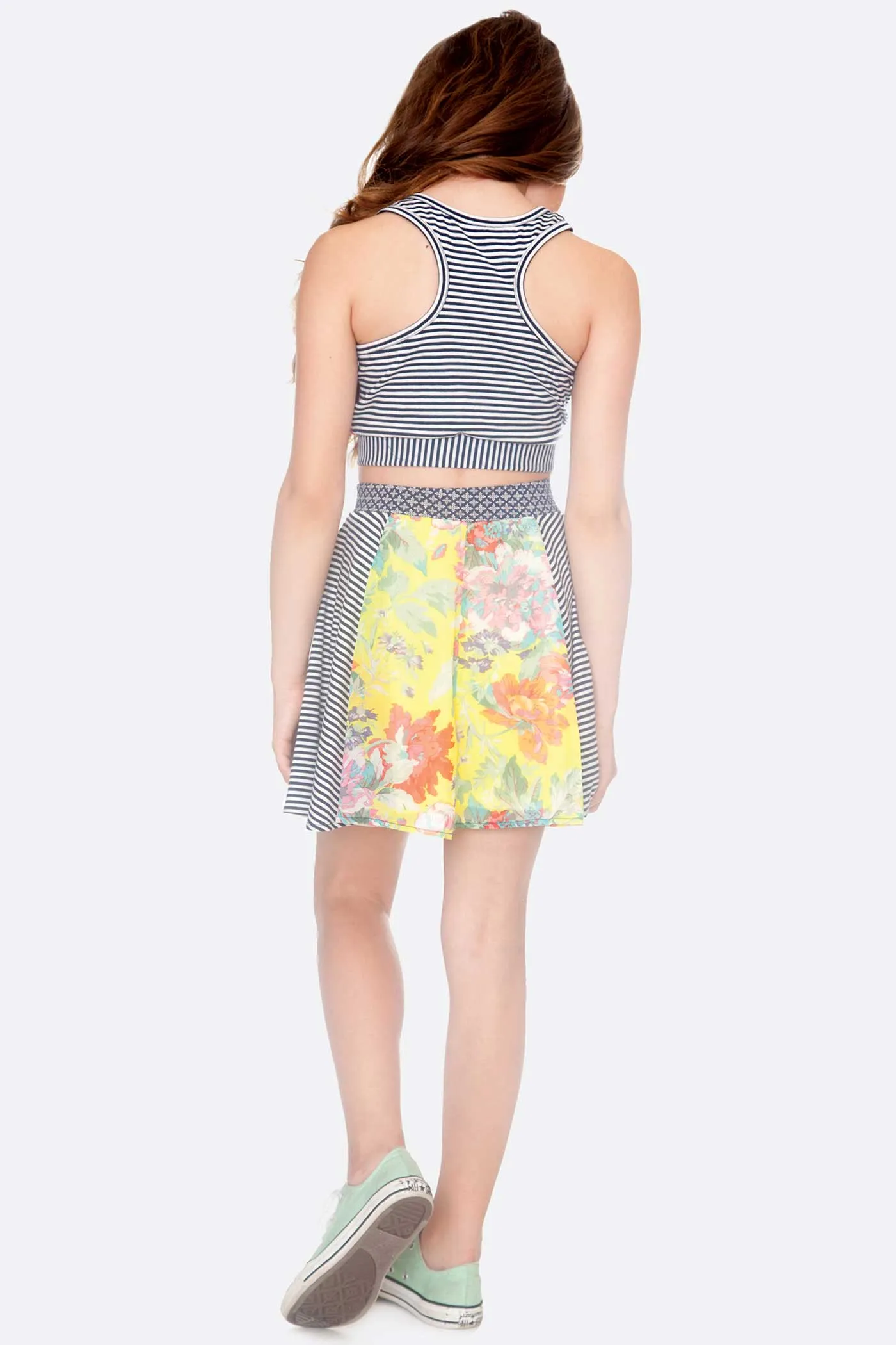 Girls Mixed Print Racerback Tank Top and Skater Skirt Set