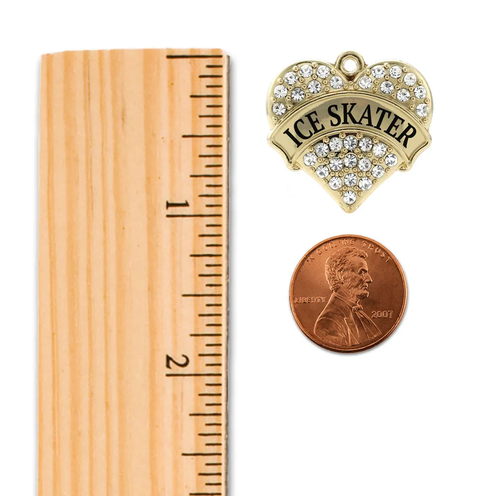 Gold Ice Skater Pave Heart Memory Charm