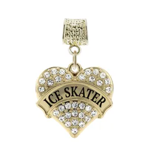 Gold Ice Skater Pave Heart Memory Charm