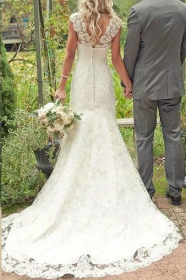 Gorgeous Ivory Trumpet Mermaid Court Train Lace Country Wedding Dress PFW0161