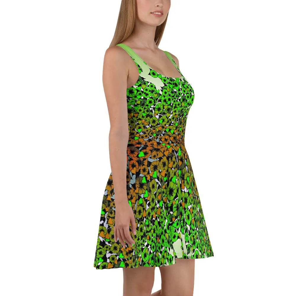 GREEN FLOWERS Skater Dress