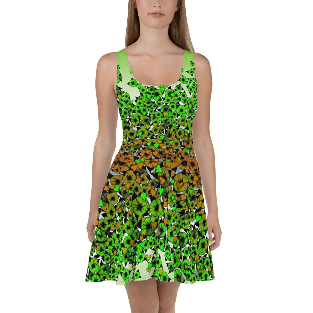 GREEN FLOWERS Skater Dress