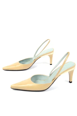 Gucci Slingback Beige Tan Leather Heels With Gold Bands 6.5