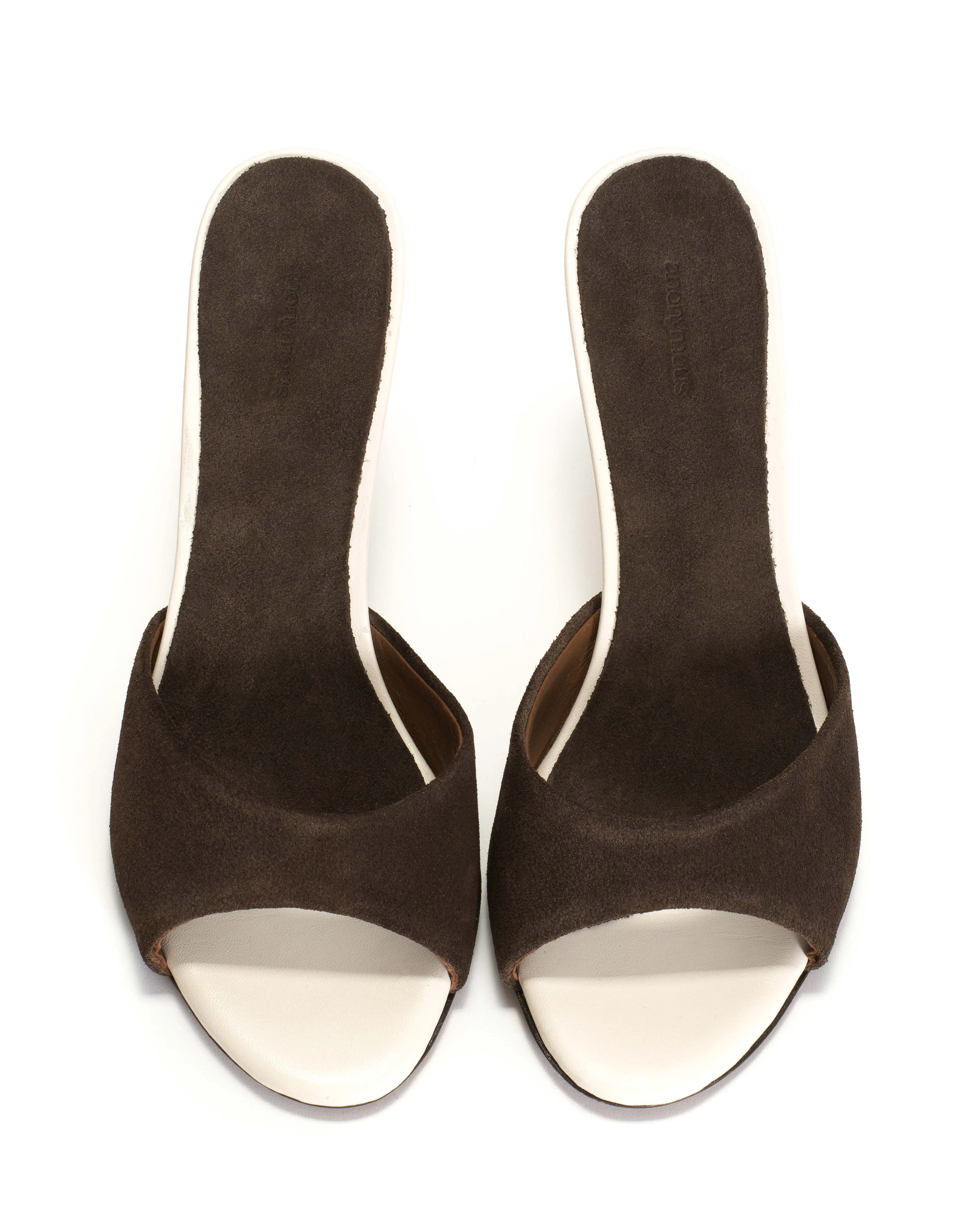 Gwen 75 wedge Calf suede & sleek leather Coffee brown & milk white