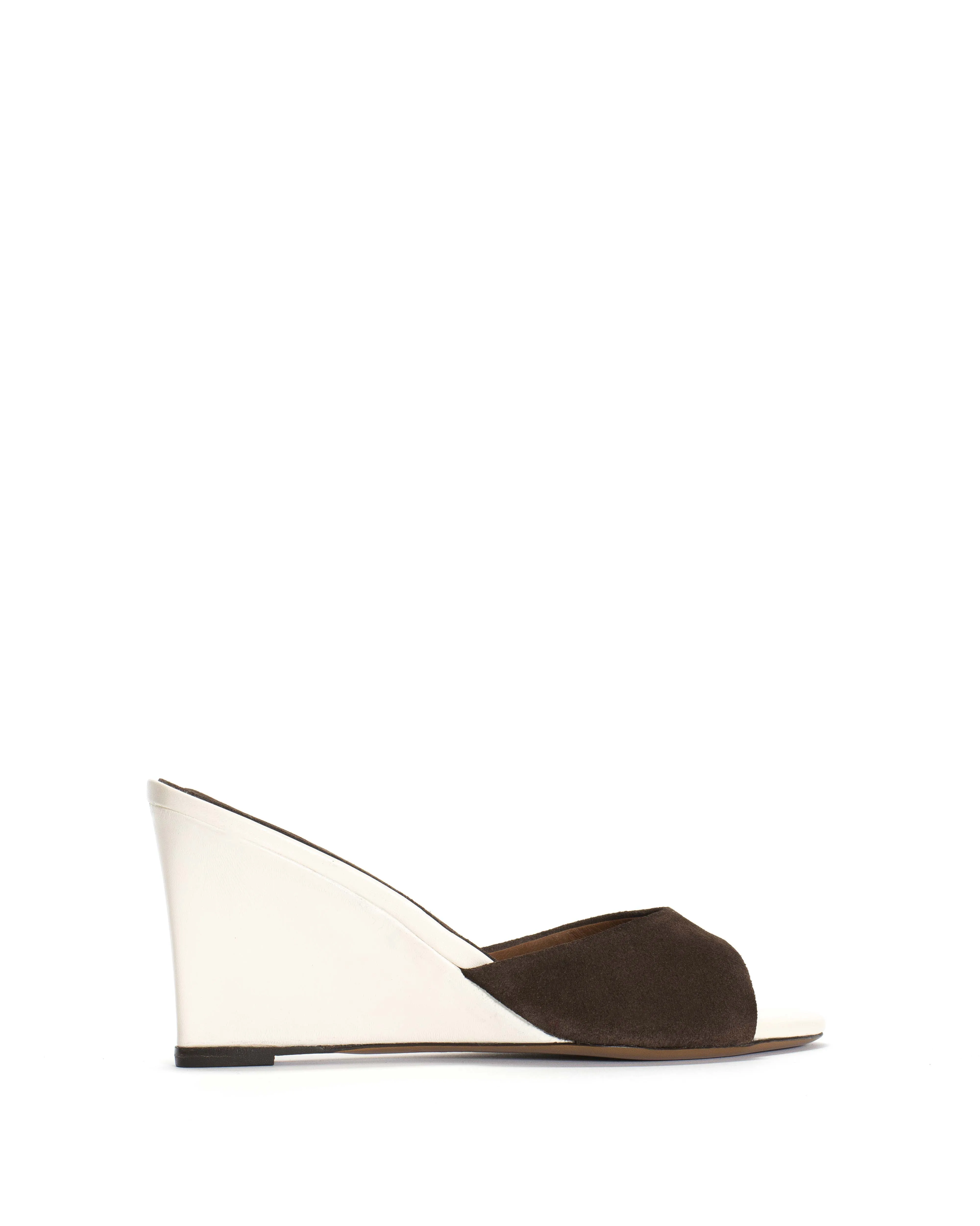 Gwen 75 wedge Calf suede & sleek leather Coffee brown & milk white