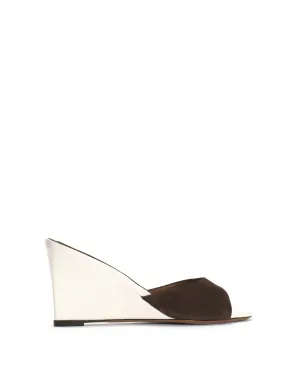 Gwen 75 wedge Calf suede & sleek leather Coffee brown & milk white