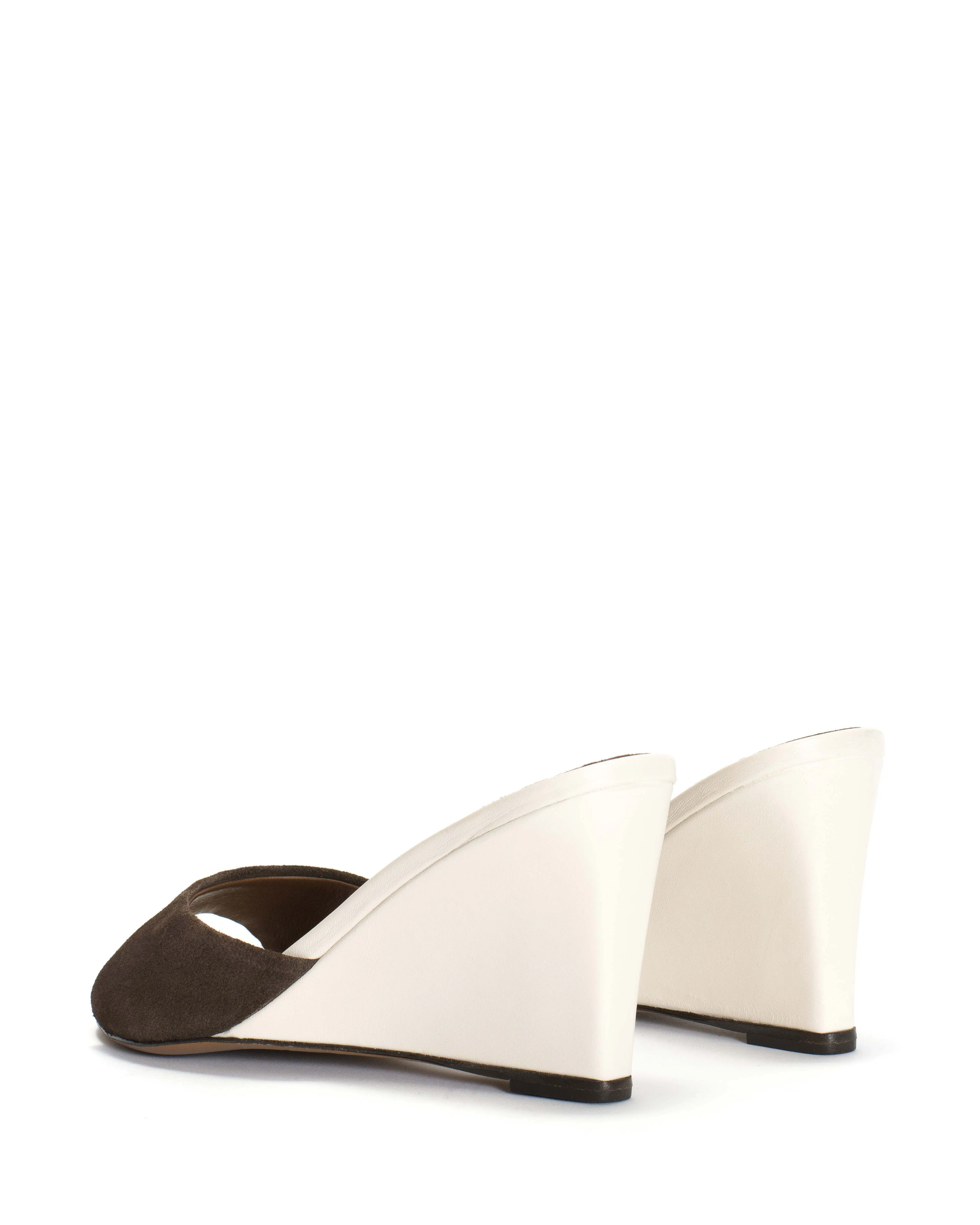Gwen 75 wedge Calf suede & sleek leather Coffee brown & milk white