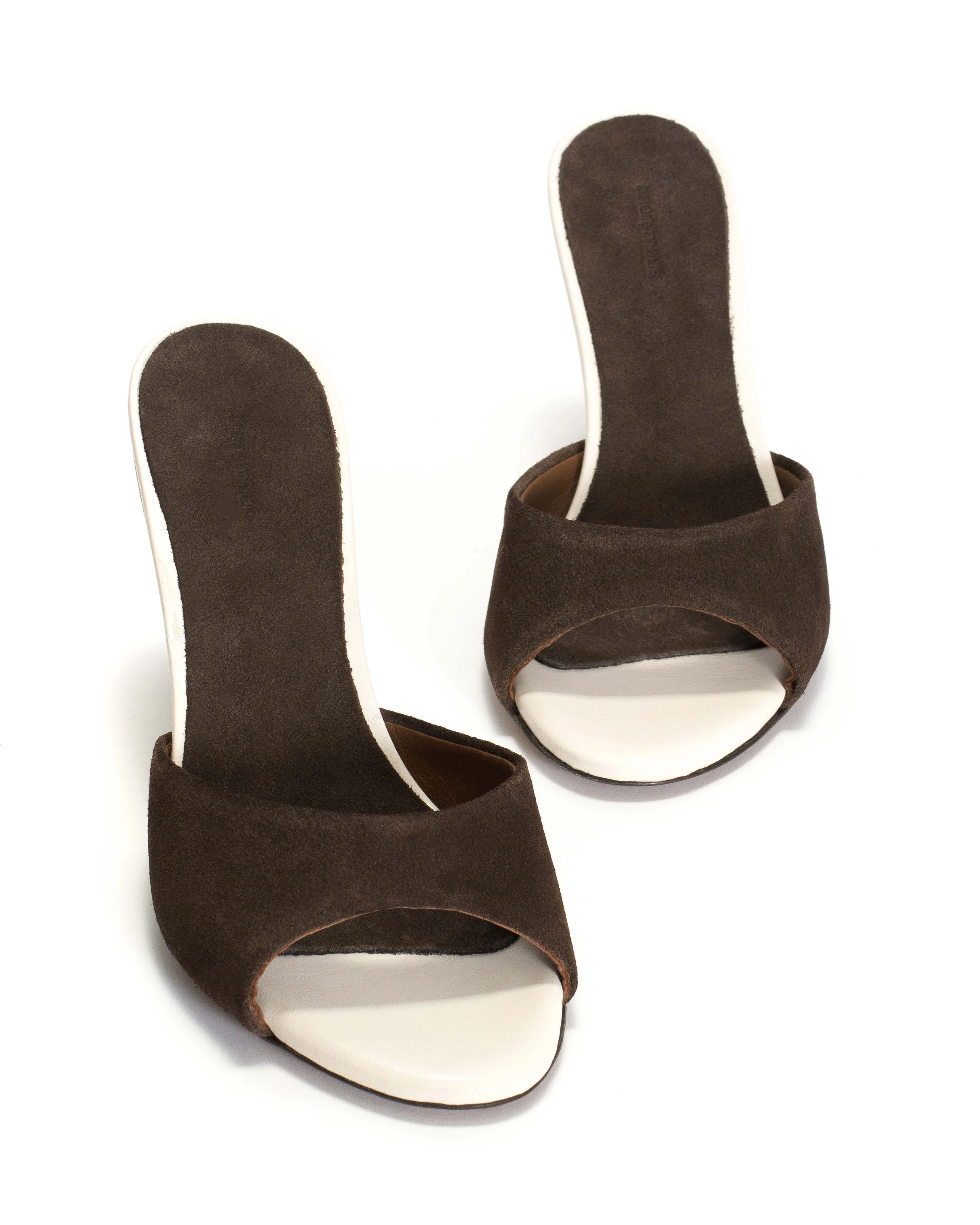 Gwen 75 wedge Calf suede & sleek leather Coffee brown & milk white