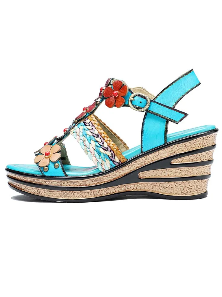 Handmade Flowers Wedge Sandals