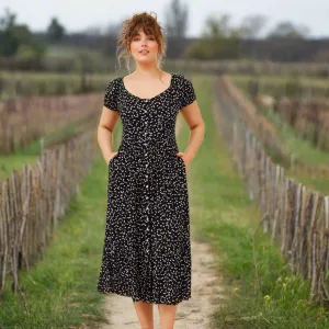 Heart printed Midi Dress - Black