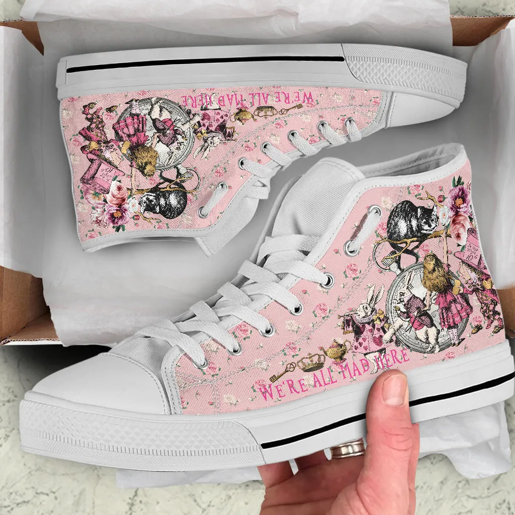 High Top Sneakers - Alice in Wonderland Gifts #101 Pink Series | Birthday Gifts, Gift Idea, Custom Canvas Shoes, Cute Kawaii Aesthetic