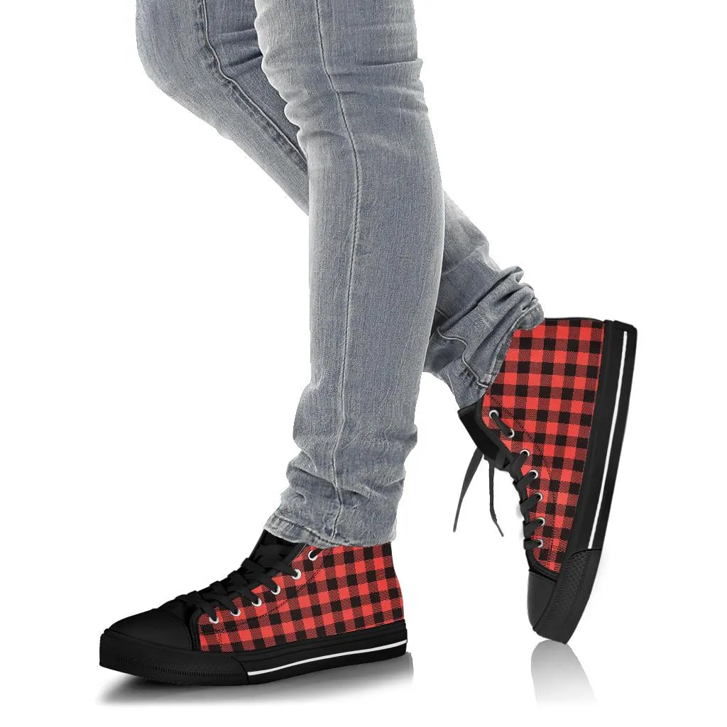 High Top Sneakers - Red Checks #101 | Birthday Gifts, Gift Idea, Women's 90s Cool Custom Shoes, Aesthetic, Unique, Cute, Kawaii Hi Tops
