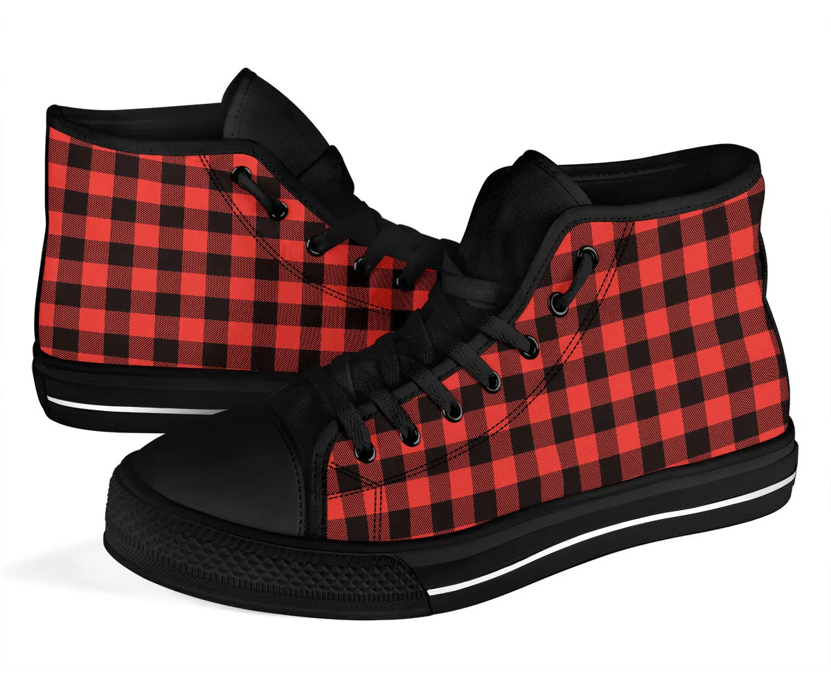 High Top Sneakers - Red Checks #101 | Birthday Gifts, Gift Idea, Women's 90s Cool Custom Shoes, Aesthetic, Unique, Cute, Kawaii Hi Tops