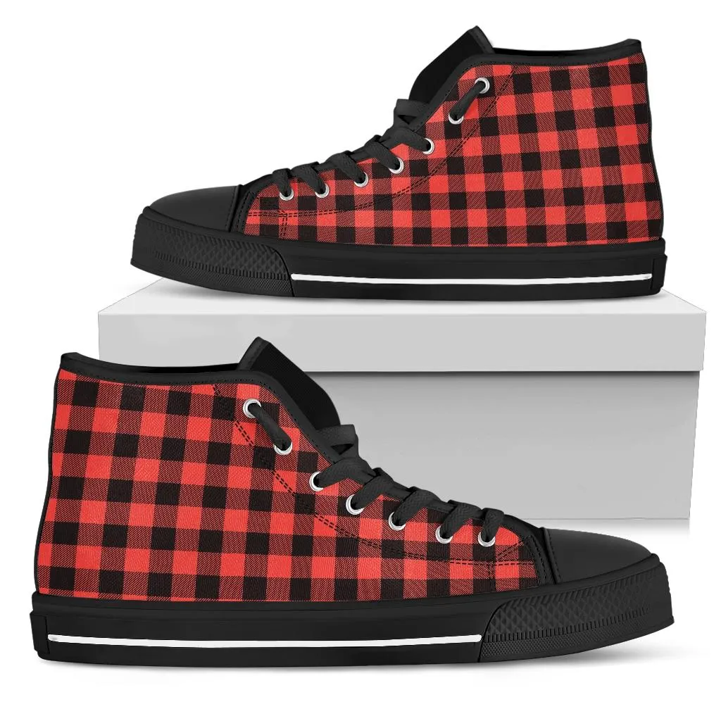 High Top Sneakers - Red Checks #101 | Birthday Gifts, Gift Idea, Women's 90s Cool Custom Shoes, Aesthetic, Unique, Cute, Kawaii Hi Tops