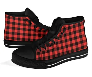 High Top Sneakers - Red Checks #101 | Birthday Gifts, Gift Idea, Women's 90s Cool Custom Shoes, Aesthetic, Unique, Cute, Kawaii Hi Tops