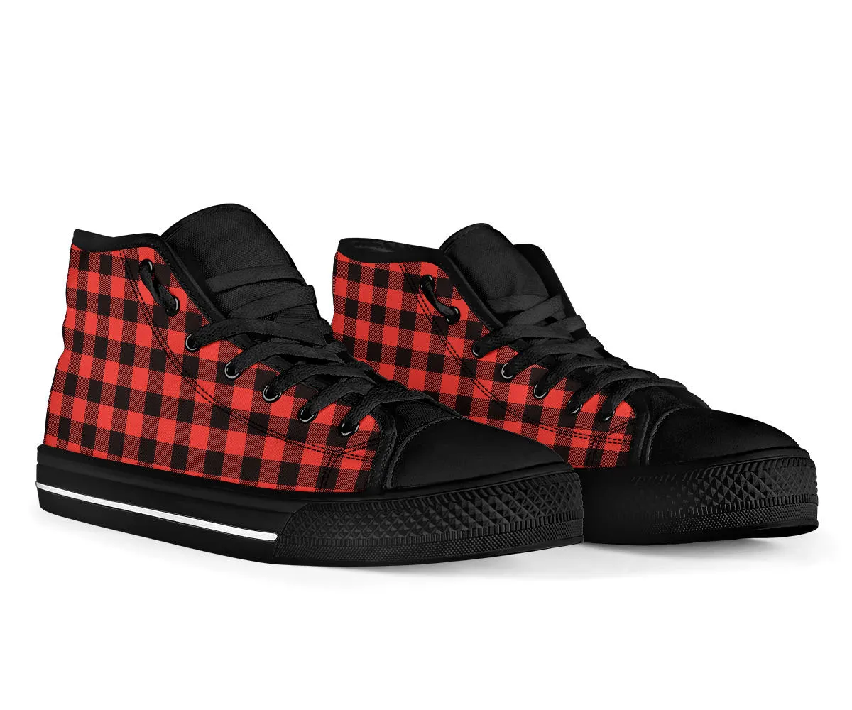 High Top Sneakers - Red Checks #101 | Birthday Gifts, Gift Idea, Women's 90s Cool Custom Shoes, Aesthetic, Unique, Cute, Kawaii Hi Tops