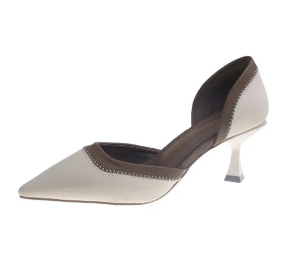 Hnzxzm Pointy French Color Matching High Heels for Women Slim Heel Single Shoes Niche Design Sense of Temperament Female Ladies Shoes