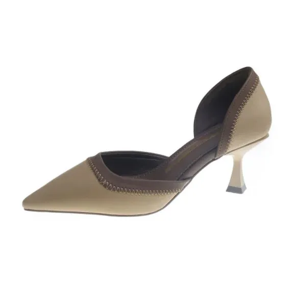 Hnzxzm Pointy French Color Matching High Heels for Women Slim Heel Single Shoes Niche Design Sense of Temperament Female Ladies Shoes