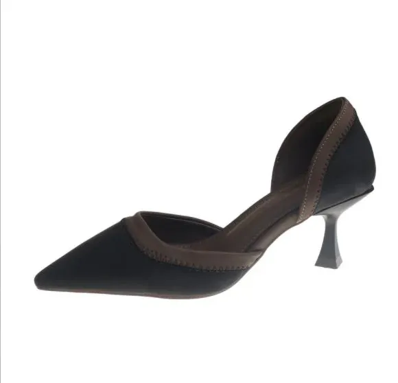 Hnzxzm Pointy French Color Matching High Heels for Women Slim Heel Single Shoes Niche Design Sense of Temperament Female Ladies Shoes