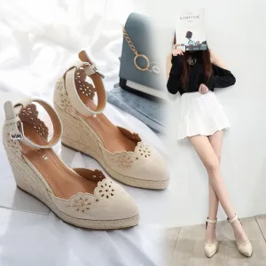 Hnzxzm Summer Shoes Women High Heels Sandals Retro Ethnic Brand Women Wedges Sandals Elegant Ladies Wedge Heels 10cm A3541