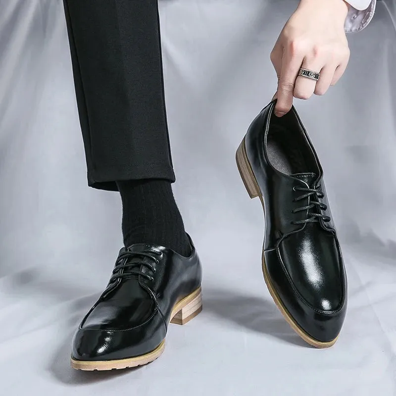 Hnzxzm White Fashion Men's Wedding Leather Shoes Lace-up Black Business Shoes Italy Style Point-Toe Dress Shoes Luxury Soft Wood Oxford