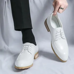 Hnzxzm White Fashion Men's Wedding Leather Shoes Lace-up Black Business Shoes Italy Style Point-Toe Dress Shoes Luxury Soft Wood Oxford