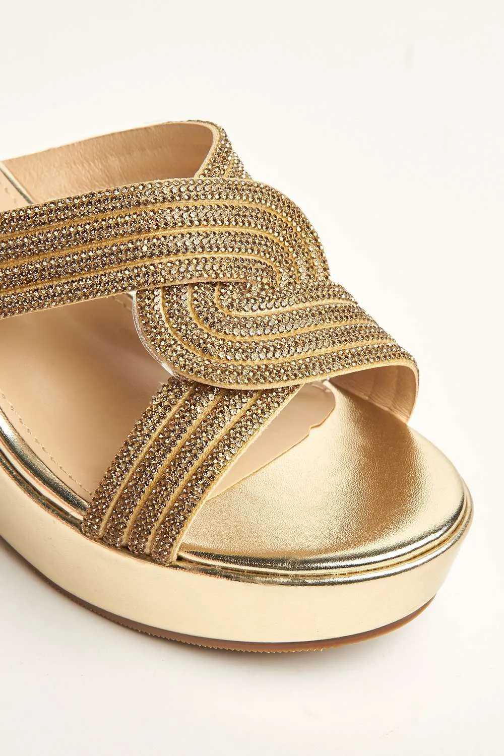 Hollie Diamante Embellished Wedge Mules in Gold